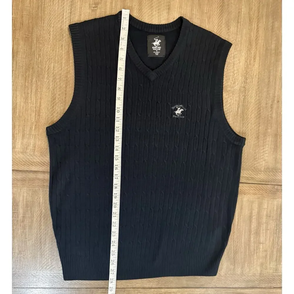 Beverly Hills Polo Club Navy Cable Knit Classic Sweater Vest Men’s Size Medium